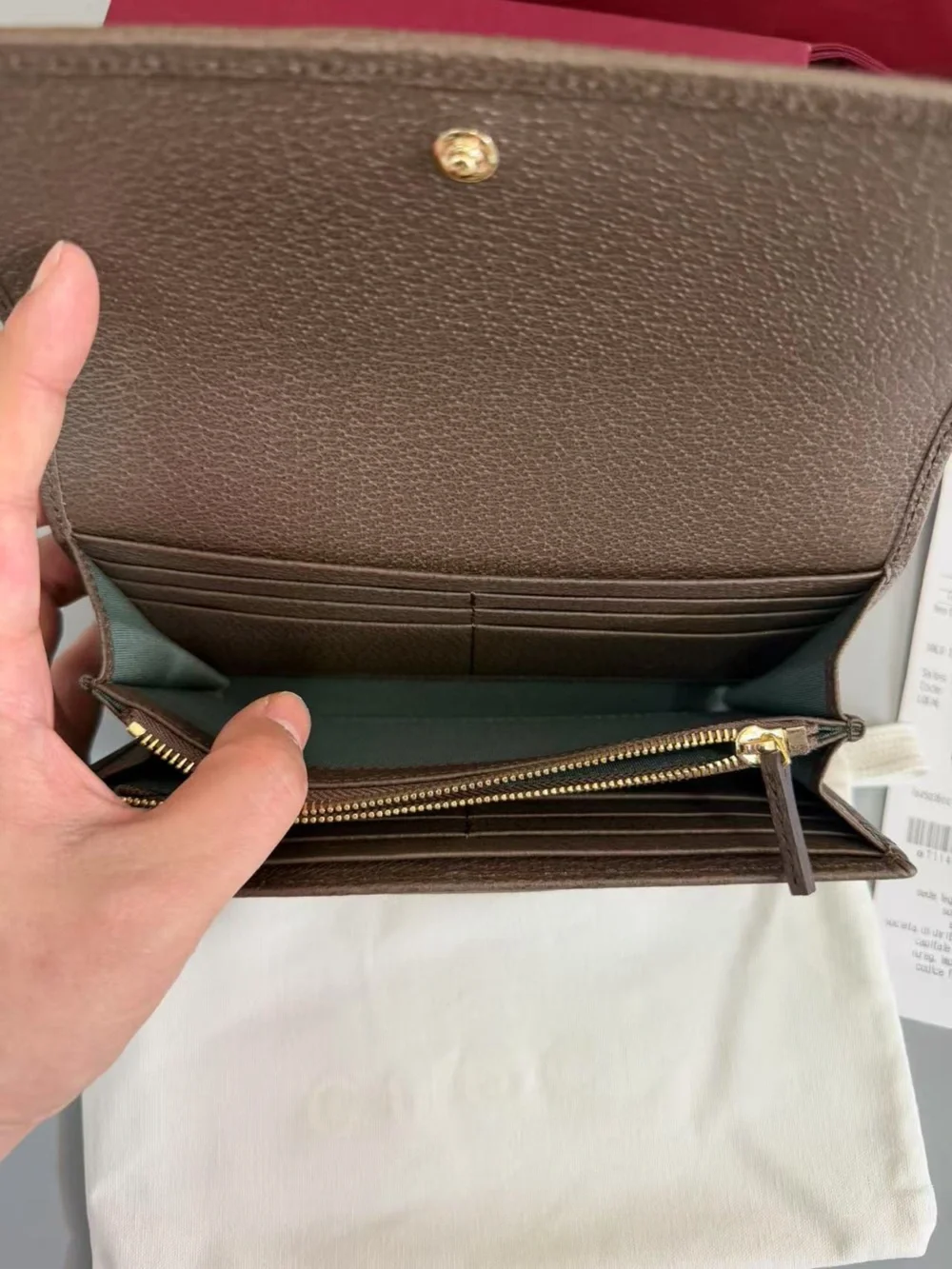 Gucci Beige GG Supreme Continental Wallet with Green and Red Web Stripe